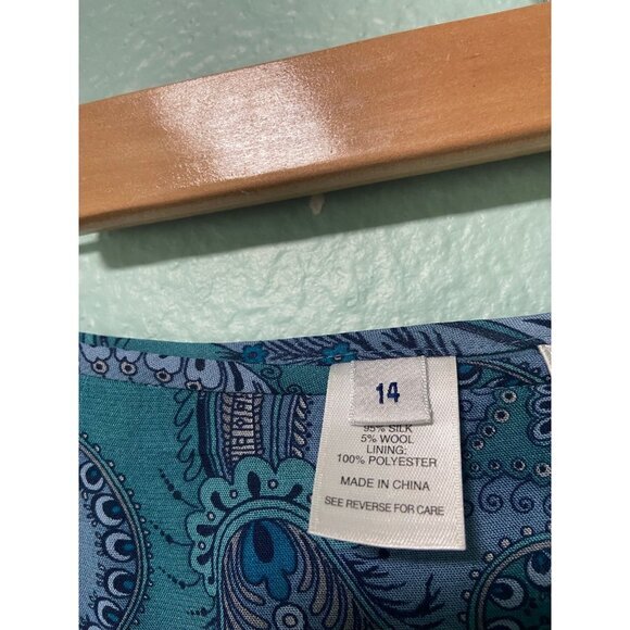 Pendleton Women's Blue and‎ Teal Patterned Floral Silk Wool Blend Dress Size 14 - Picture 7 of 10